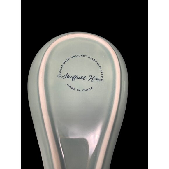 Celadon Muted Gray Green Raised Leaf Design Ceramic Spoon Rest 'Sheffield Home' - Picture 6 of 7